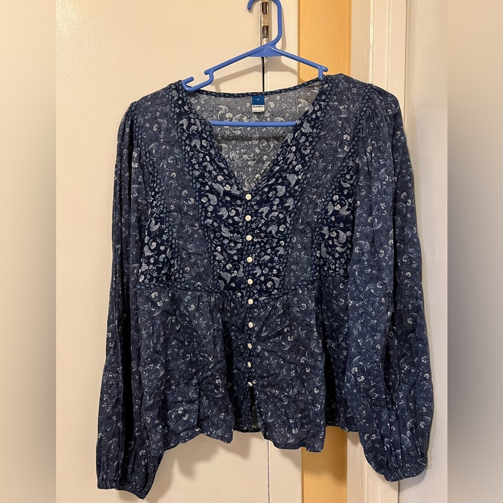 Woman’s Size Medium Navy Blue Blouse Long Sleeves